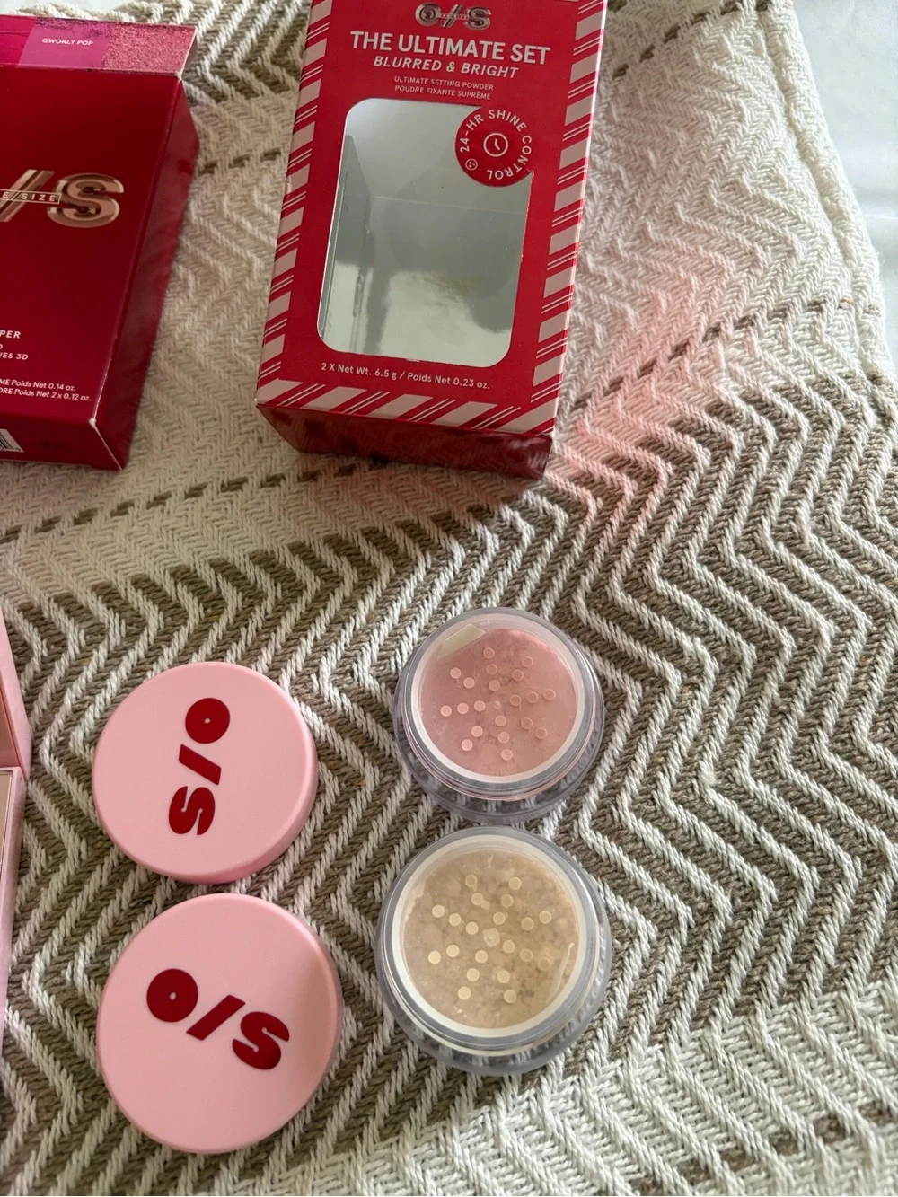 ONE/SIZE Pink Makeup Palette & Accessories with Red Metallic Pouch